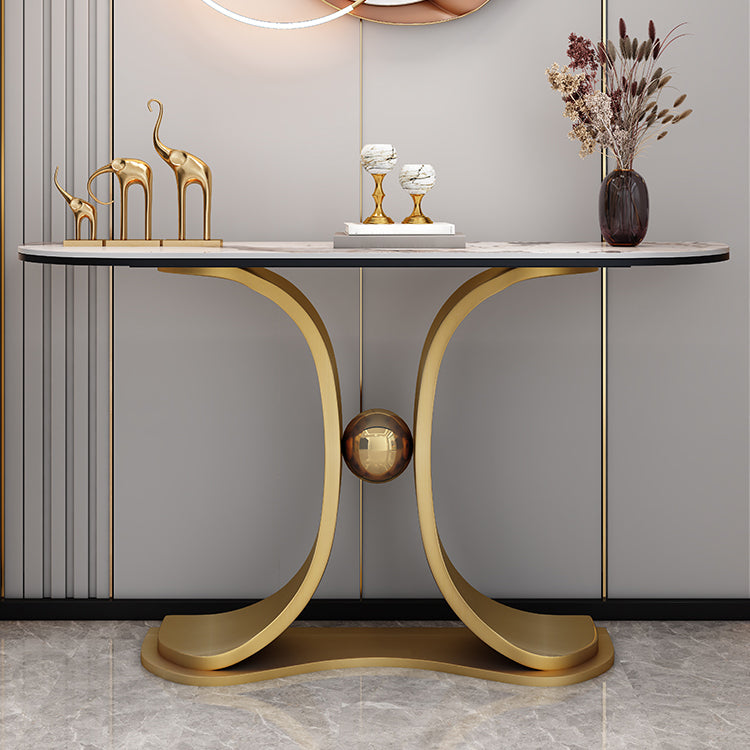 Glam Half Moon Console Table Stone Console Sofa Table for Hall