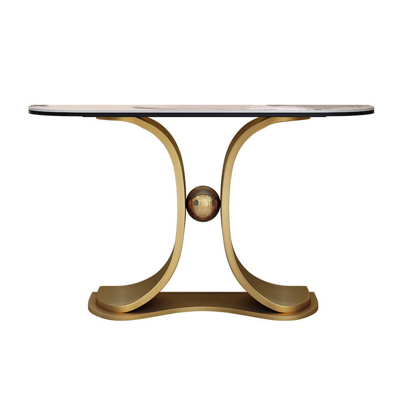 Glam Half Moon Console Table Stone Console Sofa Table for Hall