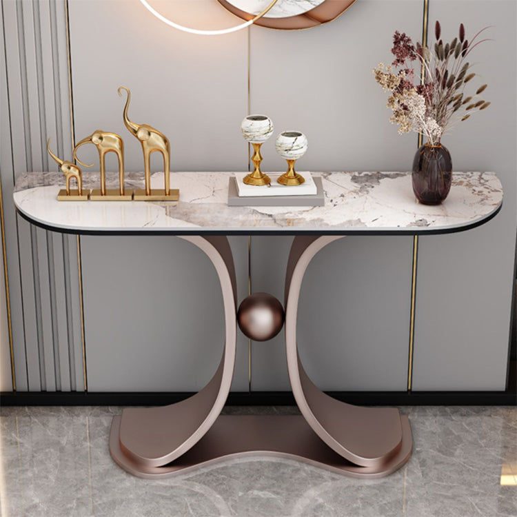 Glam Half Moon Console Table Stone Console Sofa Table for Hall