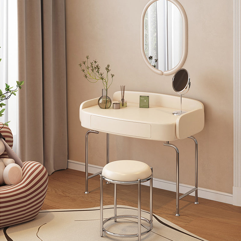 Scandinavian Solid Wood Make-up Vanity in White Glam Style for Bedroom
