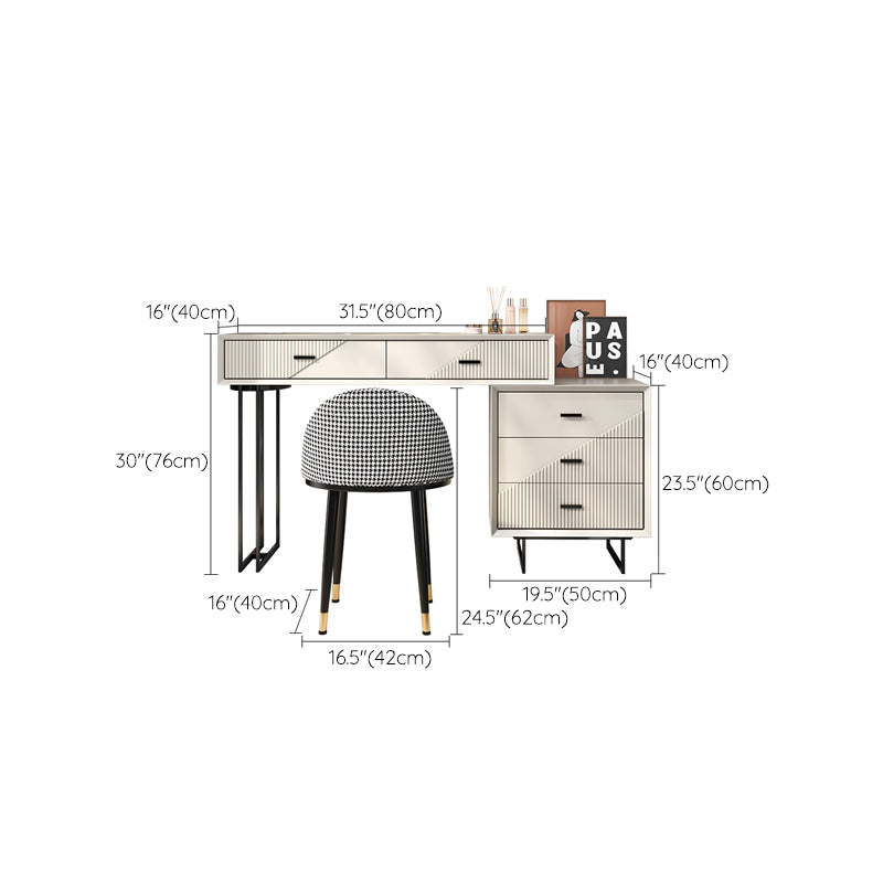 Scandinavian Stone White Vanity Desk 5-Drawers Vanity Dressing Table