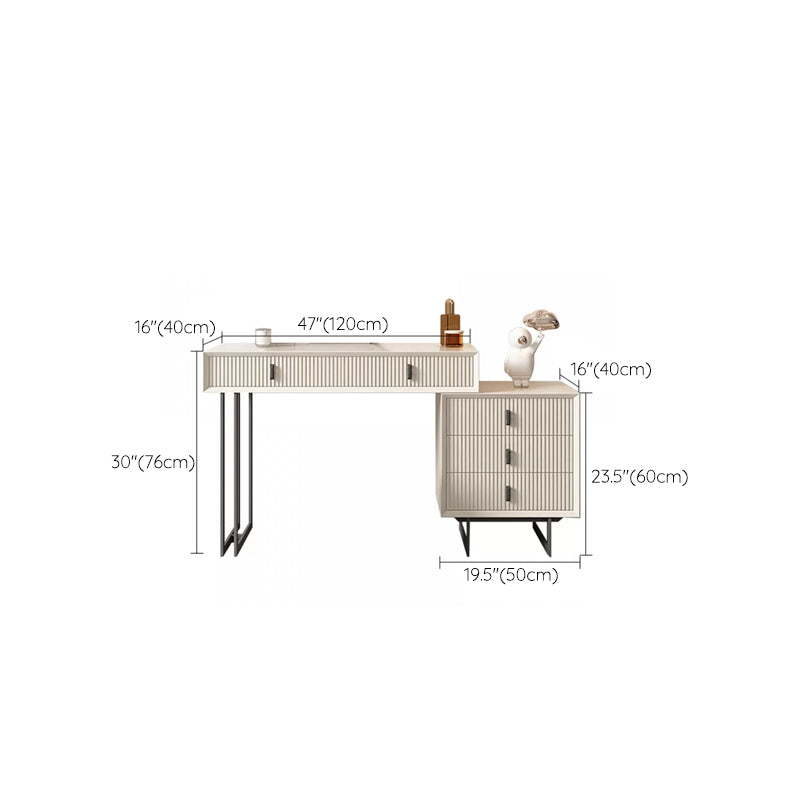 Modern Stone White Vanity Desk 5-Drawers Vanity Dressing Table