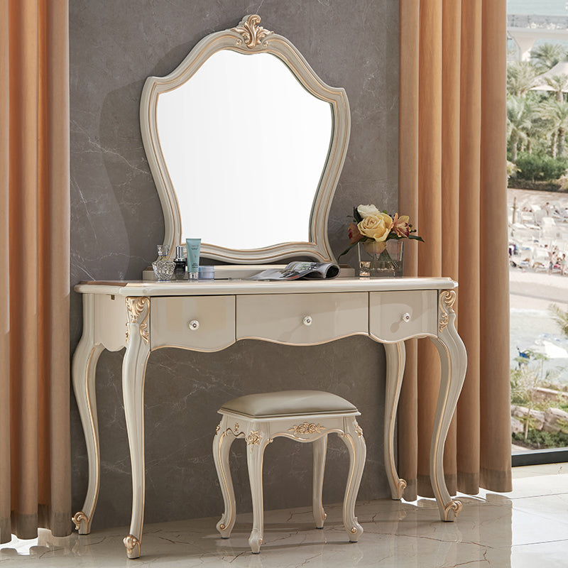 3-Drawers Mirror Table Dressing Table Victorian Solid Wood Make-up Vanity