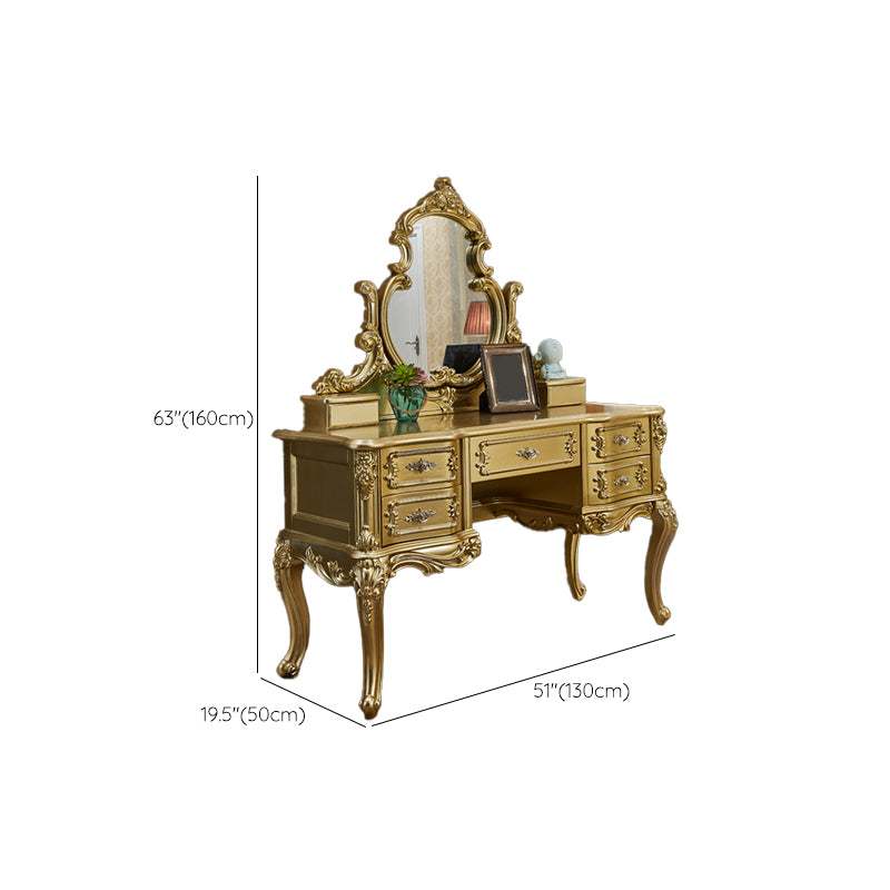 Victorian 19.68" Wide Makeup Table Solid Wood Mirrored Makeup Vanity with Drawers