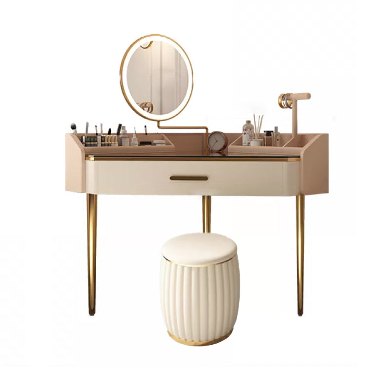 Mid-Century Modern Makeup Vanity Desk Dressing Table Stool Set with Drawer