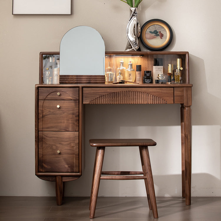 Scandinavian Vanity Makeup Table Set Wolnut Dressing Table Stool Set