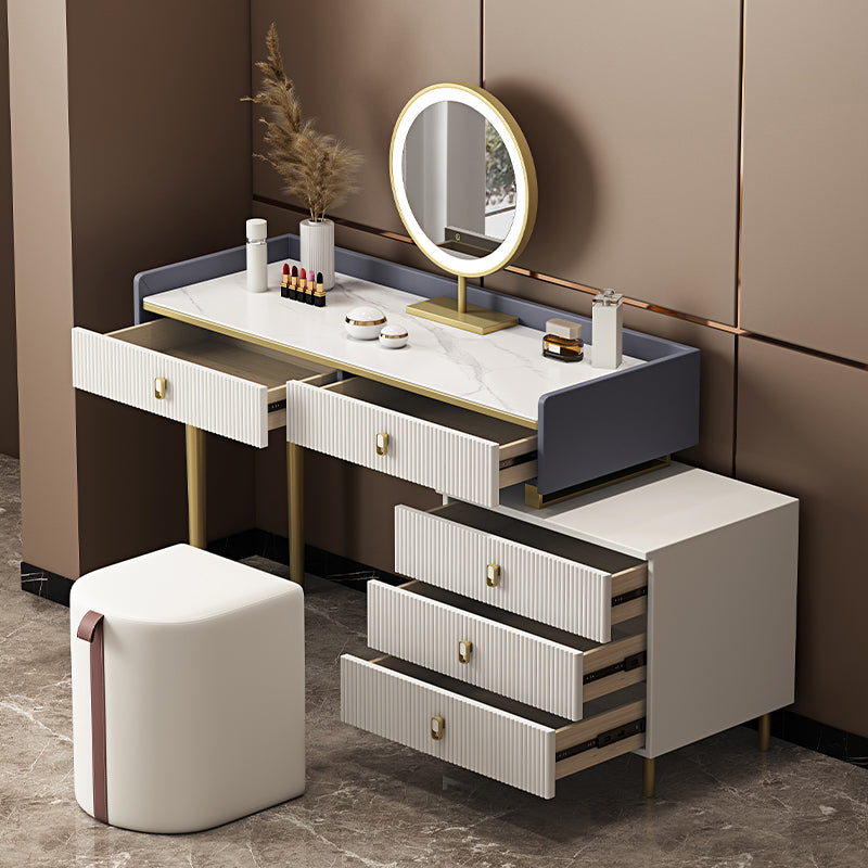 5 Drawers Stone Makeup Table Desk Vanity for Women, 17.12" D x 30.31" H, White/Blue