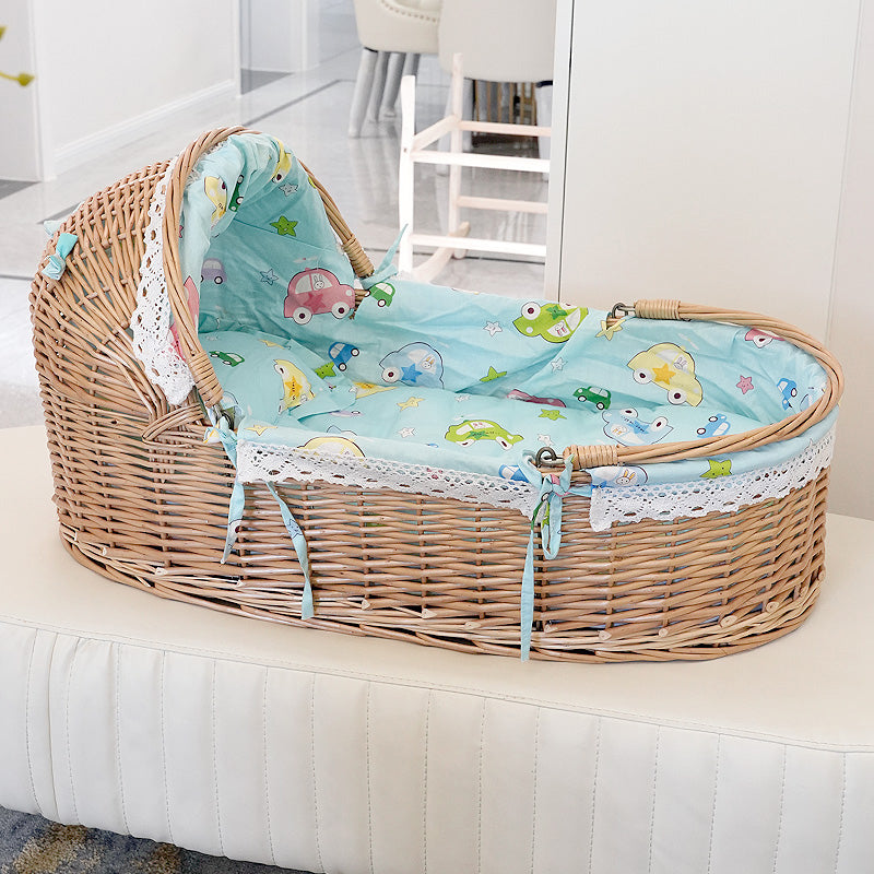 Traditional Wicker Oval Crib Cradle Natural Toddler Moses Basket
