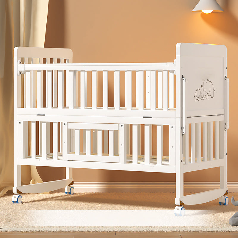 Modern Guardrail Nursery Bed Solid Wood Standard Baby Crib with Casters