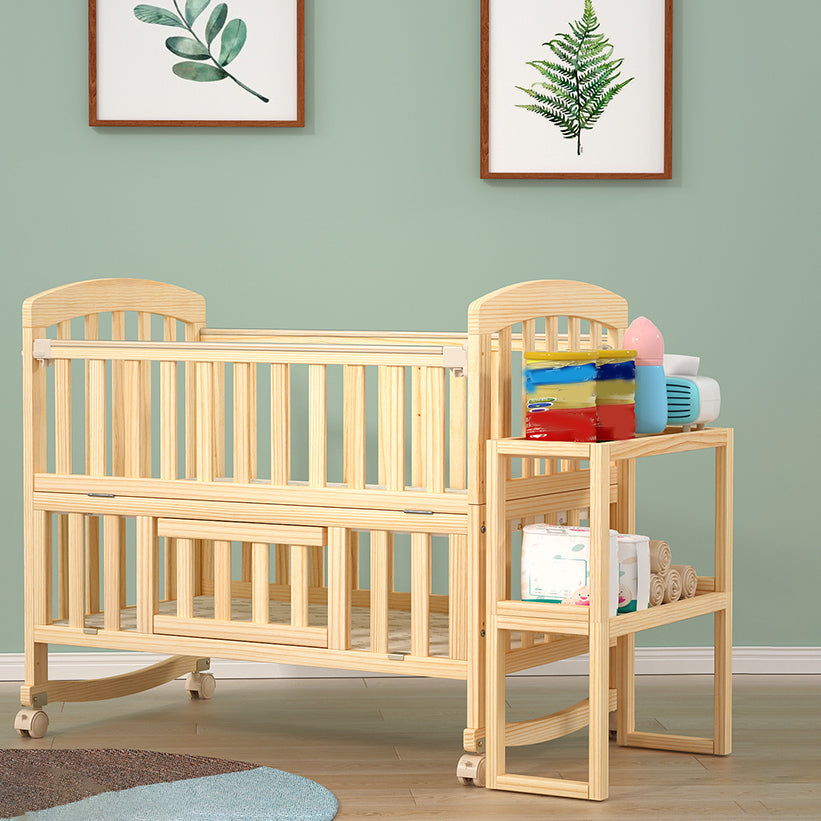 Modern 3-in-1 Convertible Crib in Natural Solid Wood Nursery Bed