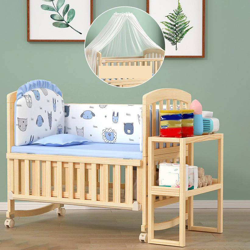 Modern 3-in-1 Convertible Crib in Natural Solid Wood Nursery Bed