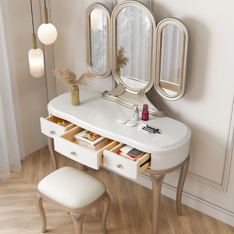 Victorian Storage Makeup Vanity Desk Bedroom Dressing Table Stool Set with 3 Drawers