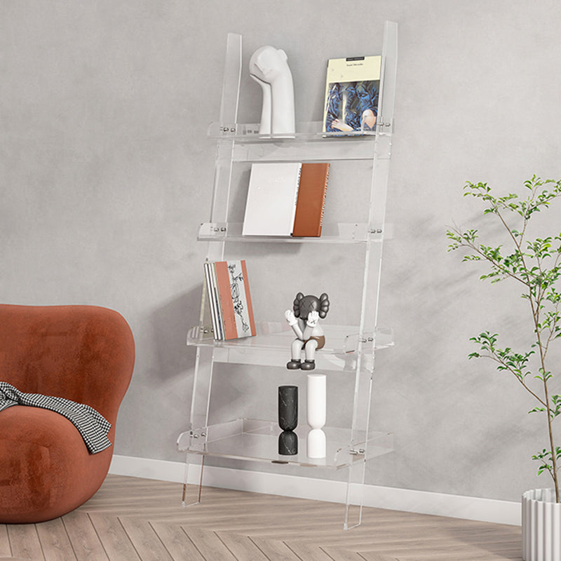 Contemporary Open Back Bookshelf Ladder Acrylic Bookcase with Shelves