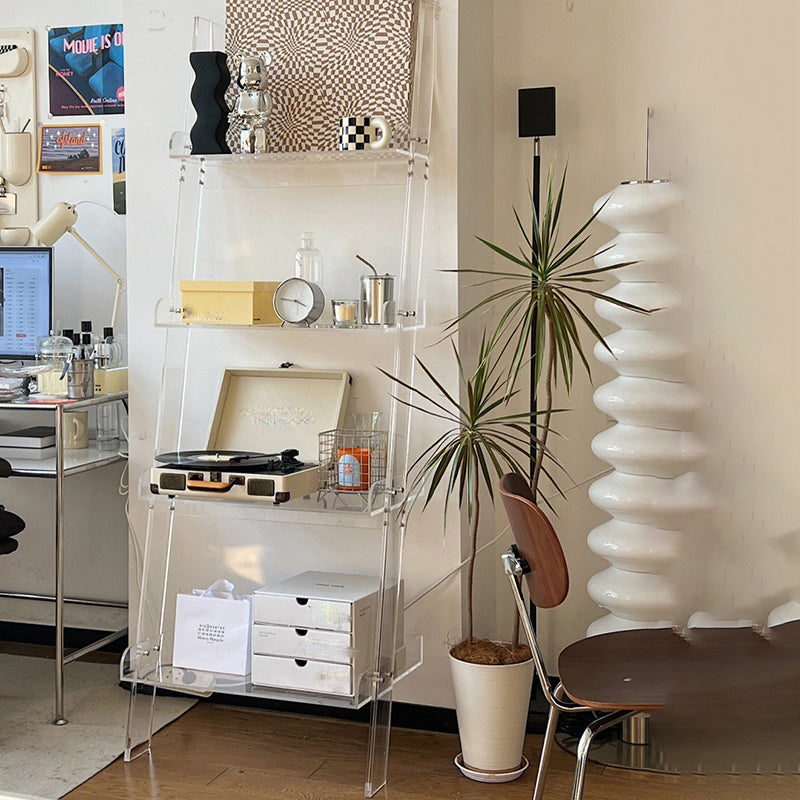 Contemporary Open Back Bookshelf Ladder Acrylic Bookcase with Shelves