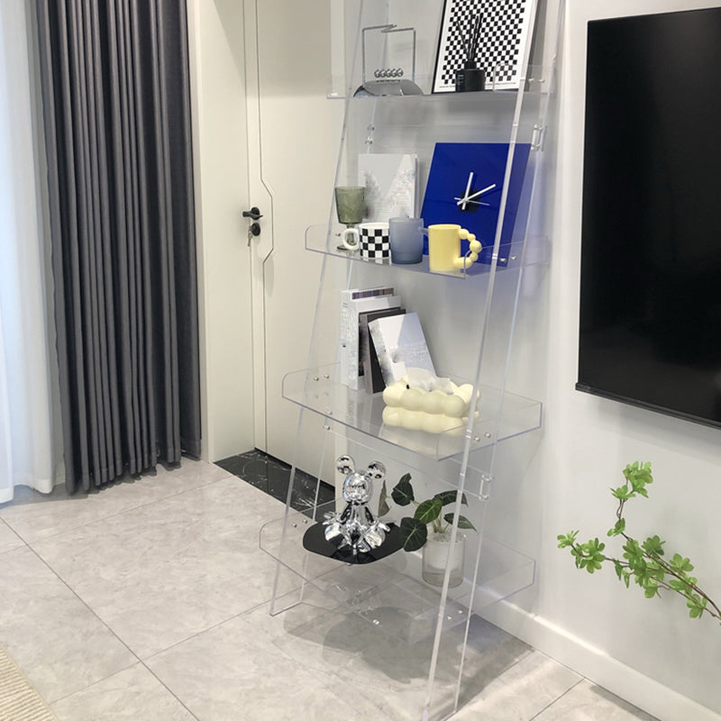 Contemporary Open Back Bookshelf Ladder Acrylic Bookcase with Shelves