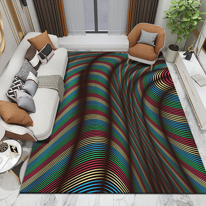 Brown Modern Rug Polyester Abstract Striped Rug Washable Rug for Home Decor