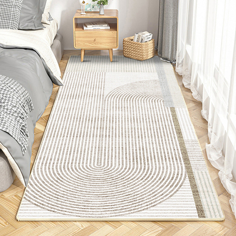 Modern Line Rug Beige Polyester Indoor Rug Washable Rug for Home Decor