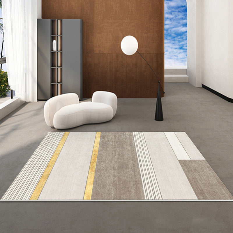 Modern Striped Rug Polyester Beige Rug Washable Rug for Home Decor