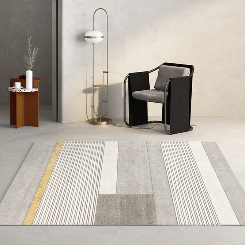 Modern Striped Rug Polyester Beige Rug Washable Rug for Home Decor