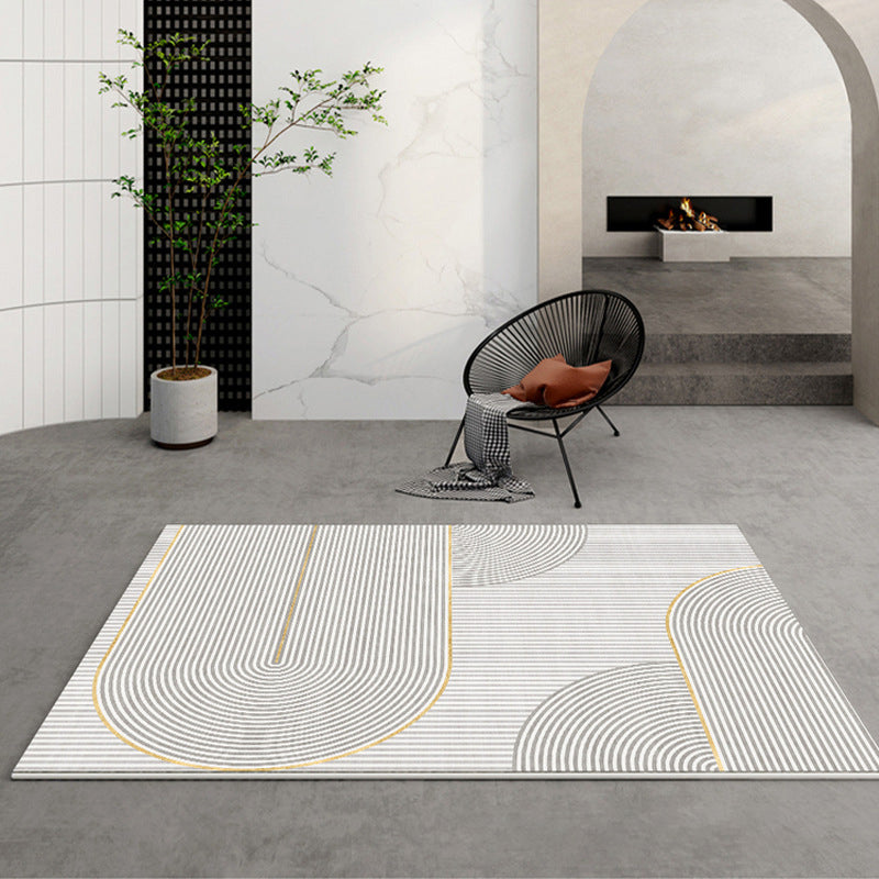 Modern Striped Rug Polyester Beige Rug Washable Rug for Home Decor