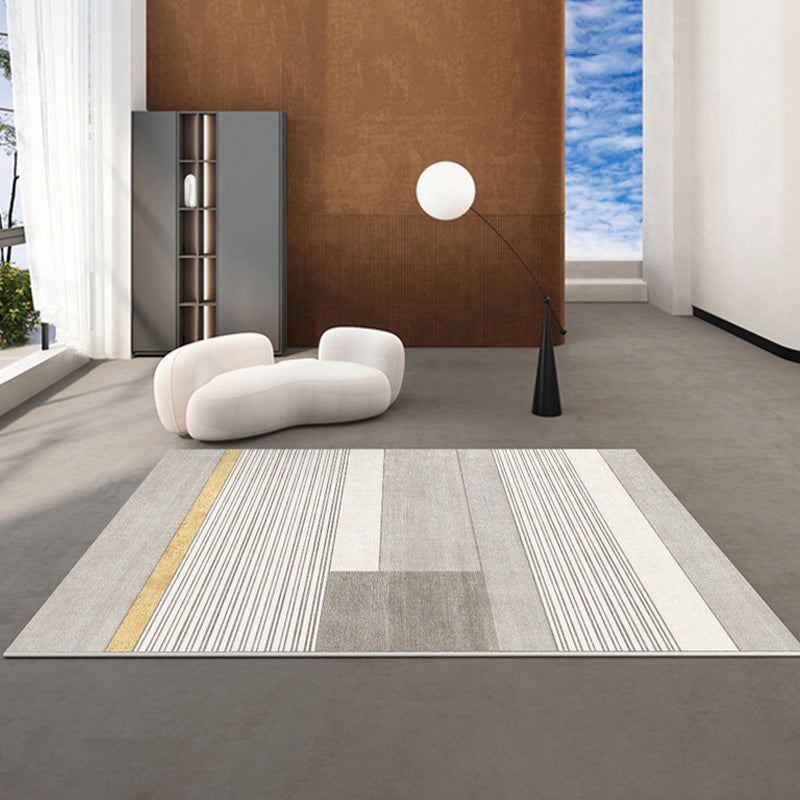 Modern Striped Rug Polyester Beige Rug Washable Rug for Home Decor