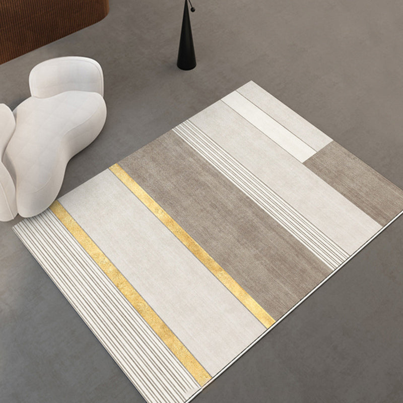 Modern Striped Rug Polyester Beige Rug Washable Rug for Home Decor