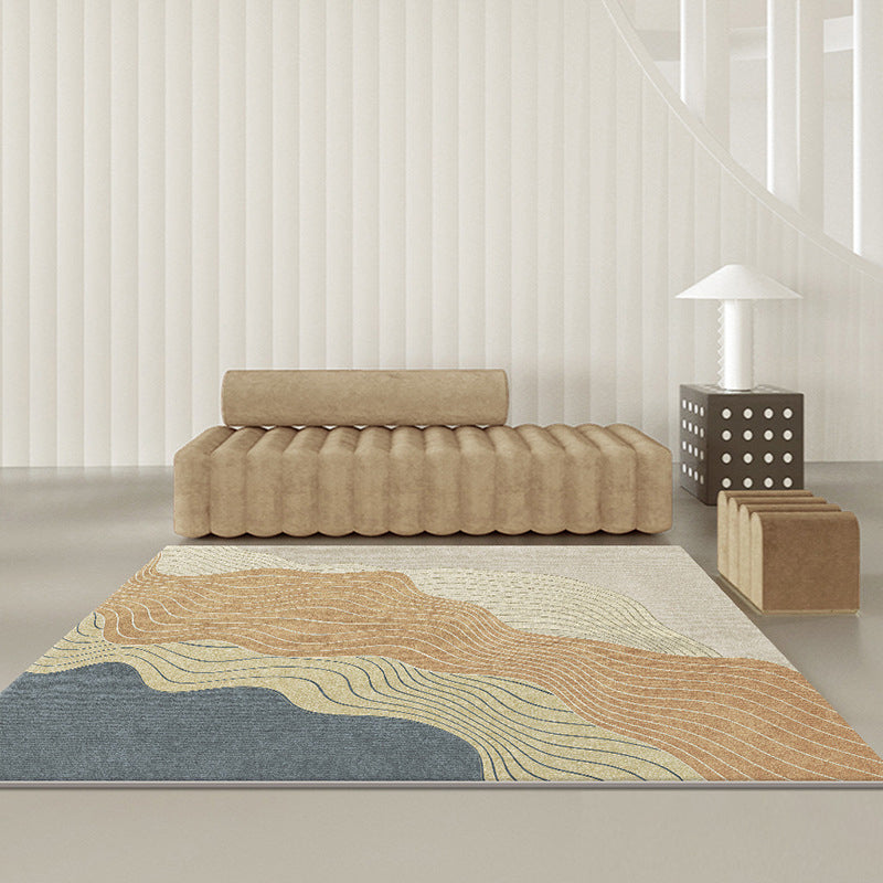 Brown Modern Rug Curve Polyester Rug Washable Rug for Living Room