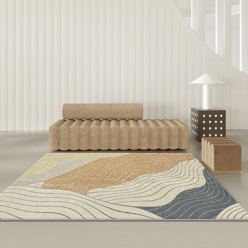 Brown Modern Rug Curve Polyester Rug Washable Rug for Living Room