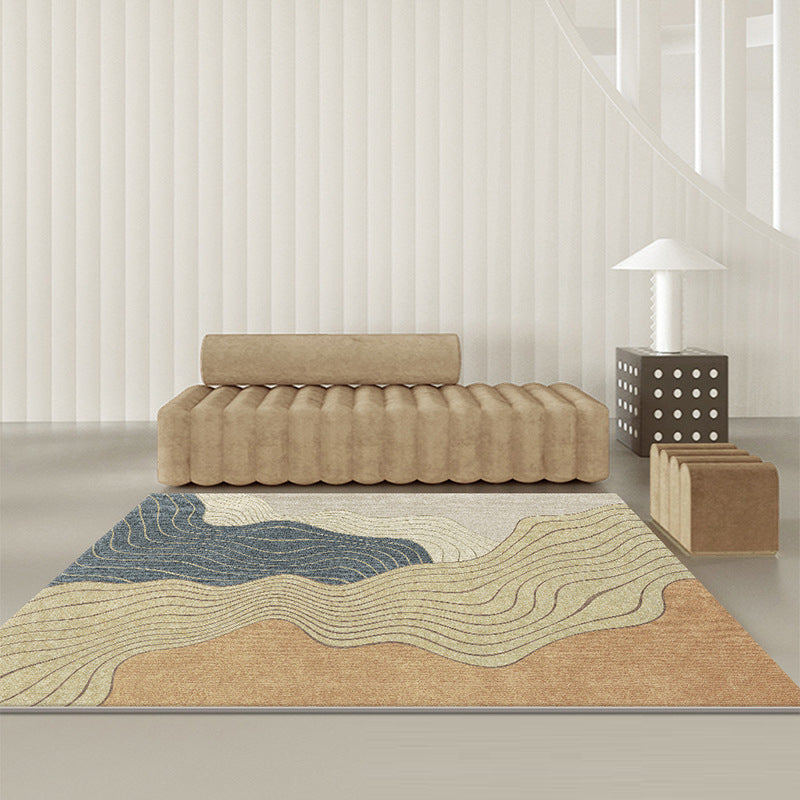 Brown Modern Rug Curve Polyester Rug Washable Rug for Living Room