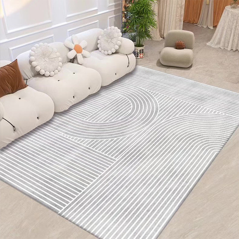 Nordic Beige Rug Polyester Line Area Rug Washable Rug for Drawing Room