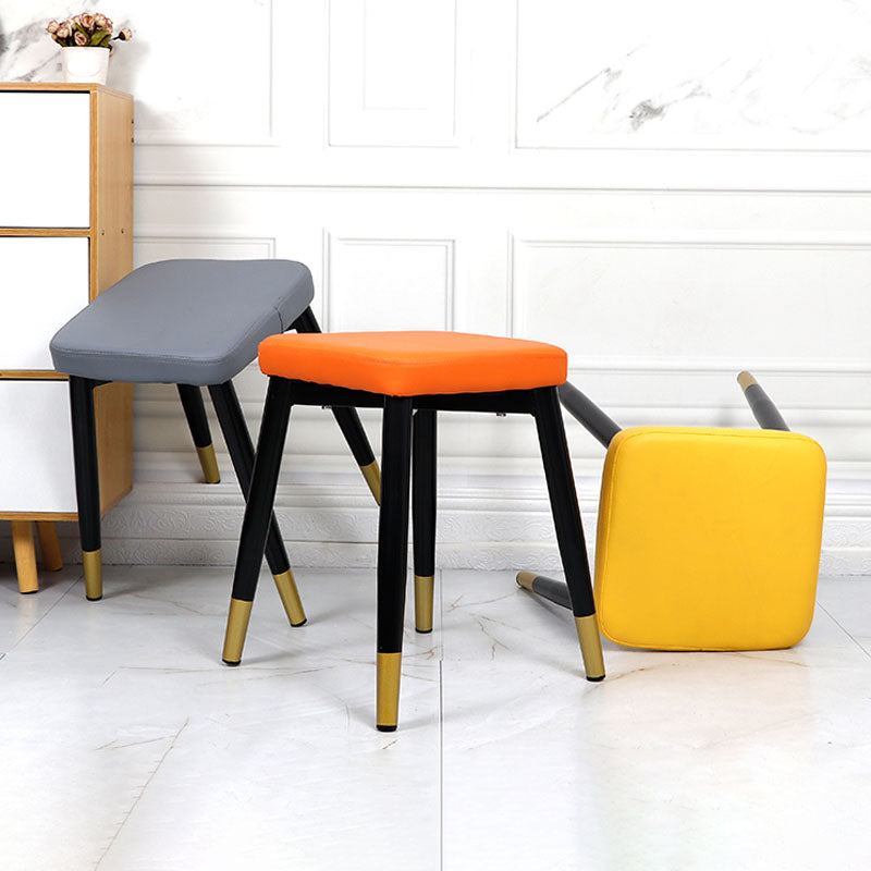 Glam Ottoman Faux Leather Solid Color Square Ottoman with Metal Legs