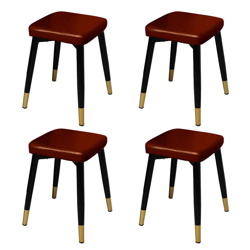 Glam Ottoman Faux Leather Solid Color Square Ottoman with Metal Legs