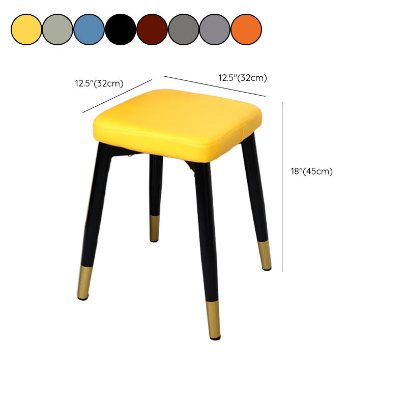 Glam Ottoman Faux Leather Solid Color Square Ottoman with Metal Legs