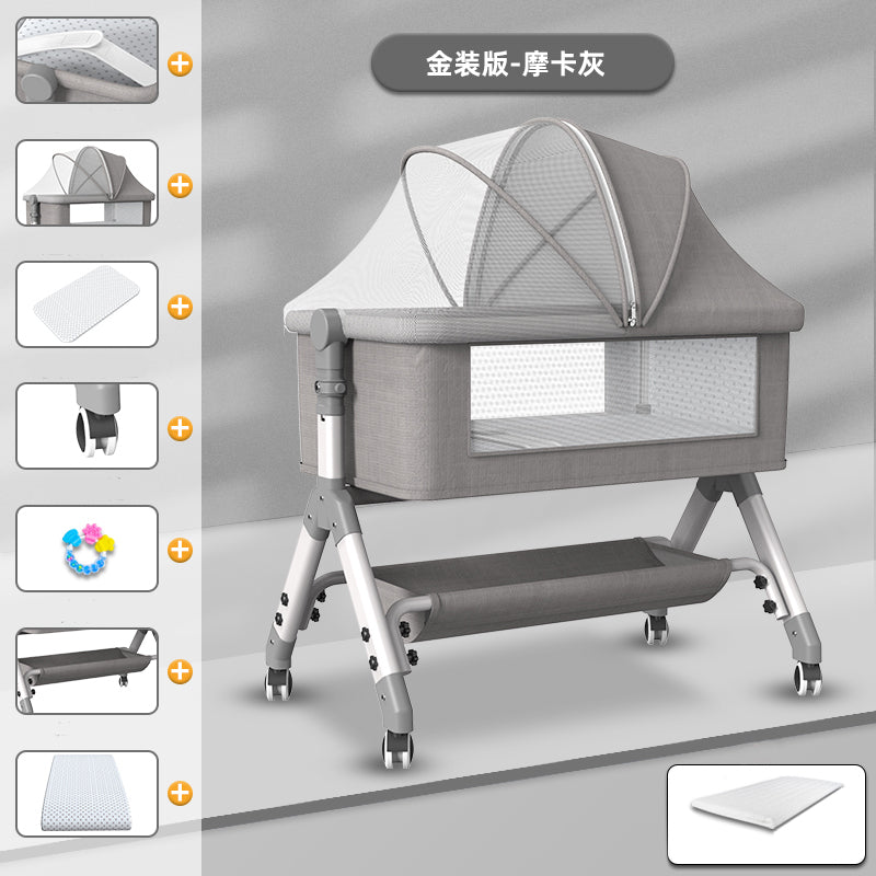 Adjustable Heights and Angle Bed Side Sleeper Rectangle Bassinet with Wheel
