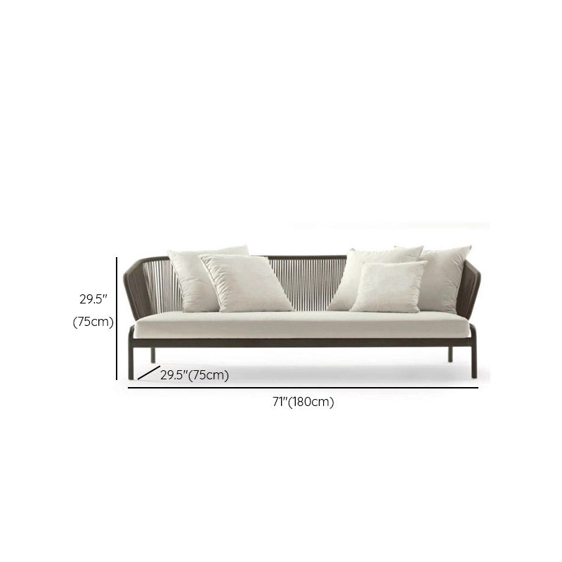 Black Metal Frame Patio Sofa White Water Resistant Cushion Outdoor Sofa with Rope Accent