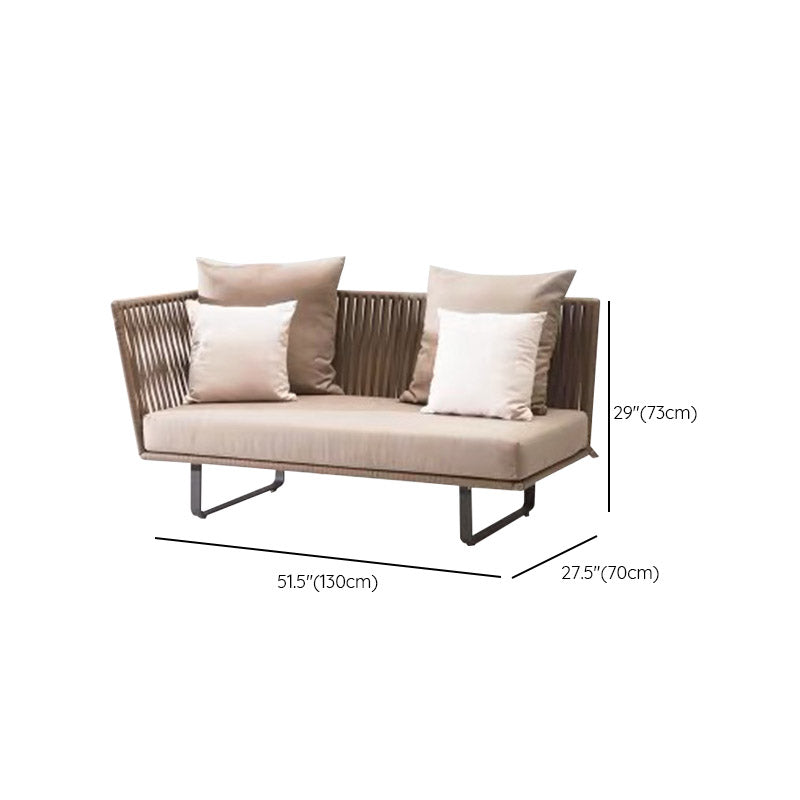 Tropical Rattan Accent Patio Sofa Metal Frame Brown Outdoor Patio Sofa with Cushion