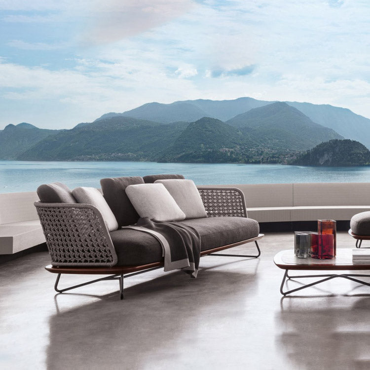 Tropical Outdoor Patio Sofa Wicker/Rattan Gray Fabric Water Resistant