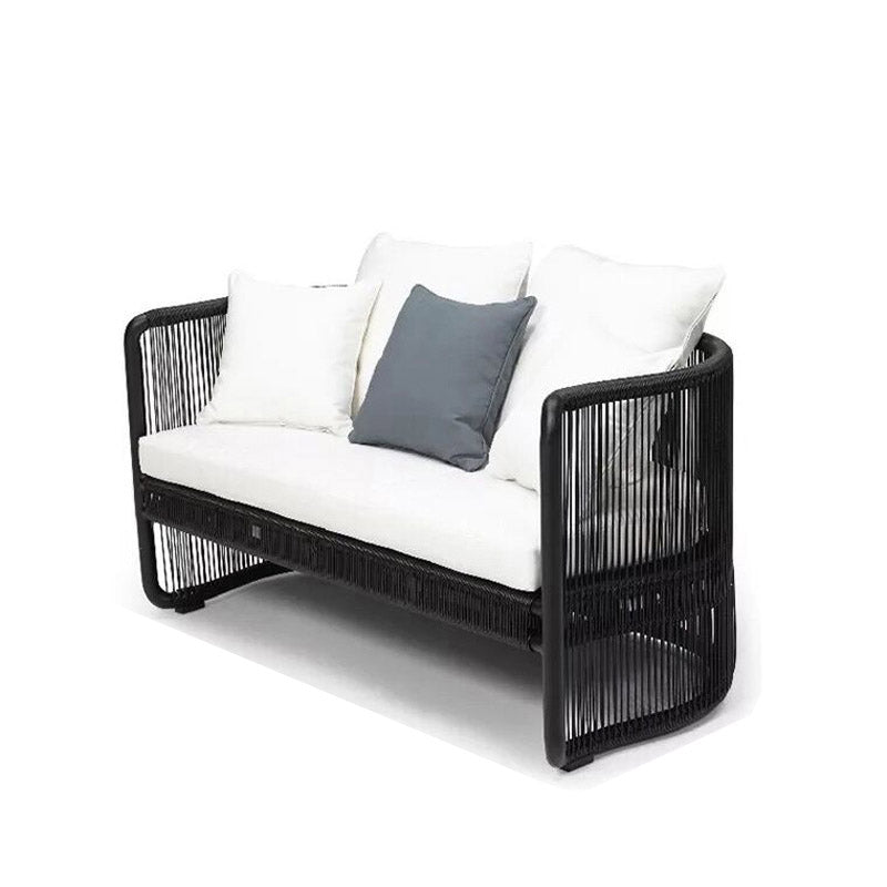 Tropical Patio Sofa UV Resistant Wicker/Rattan Black Fabric Outdoor Patio Sofa