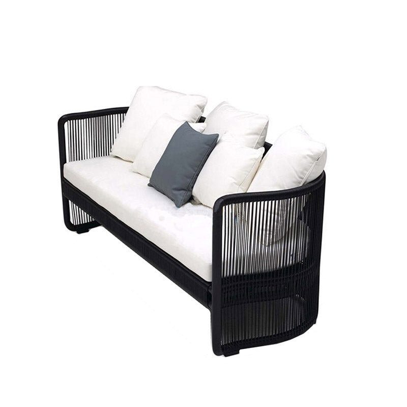 Tropical Patio Sofa UV Resistant Wicker/Rattan Black Fabric Outdoor Patio Sofa
