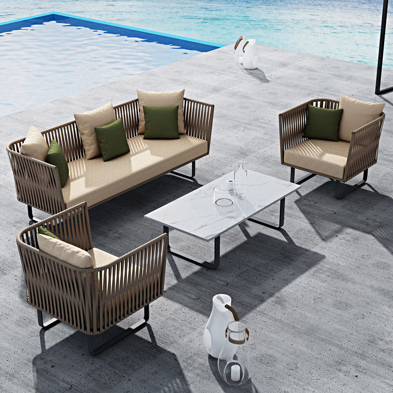 Tropical Outdoor Patio Sofa Wicker/Rattan Khaki Fabric Water Resistant