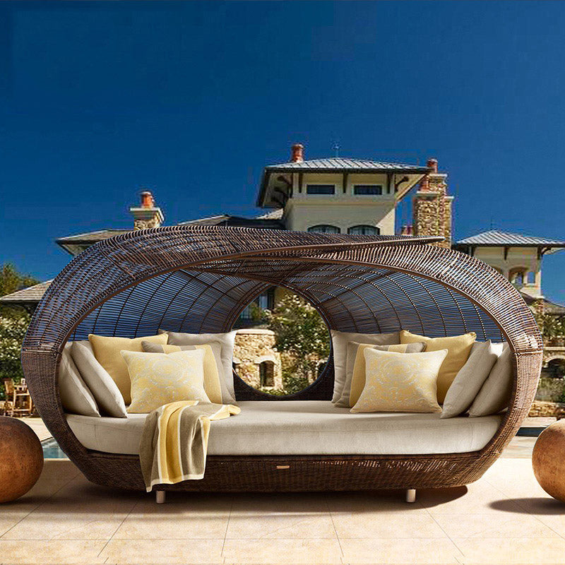 86.6" Wide Round Patio Sofa Tropical Bird's Nest Shaped Outdoor Patio Sofa