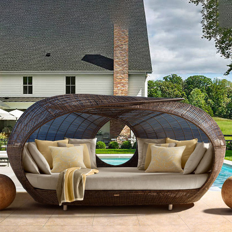 86.6" Wide Round Patio Sofa Tropical Bird's Nest Shaped Outdoor Patio Sofa