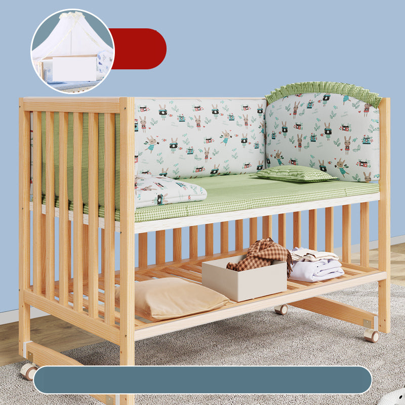 Modern Nursery Bed Solid Wood Standard Baby Crib with Casters