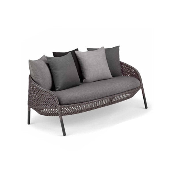 Gray Cushion Patio Sofa Tropical Metal Frame Outdoor Patio Sofa with Pillows