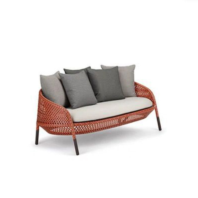 Gray Cushion Patio Sofa Tropical Metal Frame Outdoor Patio Sofa with Pillows