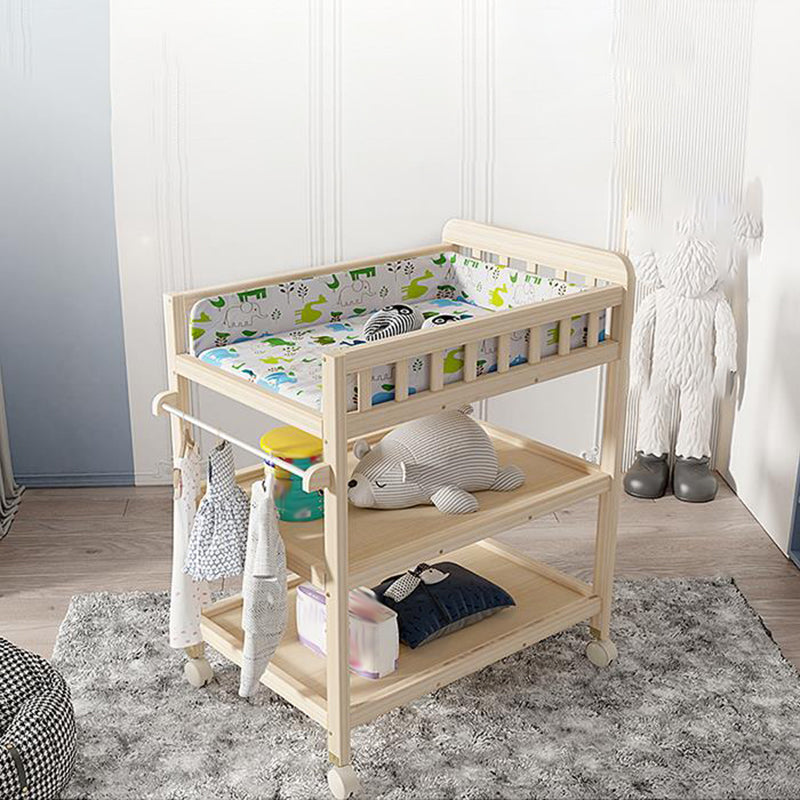Wooden Shelf Changing Table with Pad and Storage Flat Top Baby Changing Table
