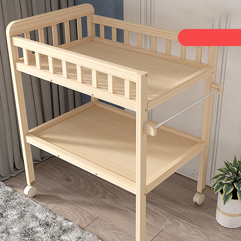 Wooden Shelf Changing Table with Pad and Storage Flat Top Baby Changing Table