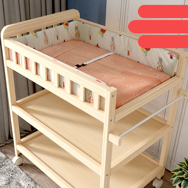 Wooden Shelf Changing Table with Pad and Storage Flat Top Baby Changing Table
