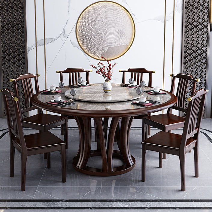 Traditional Round Dining Table for Home Brown Solid Wood Dinette Table