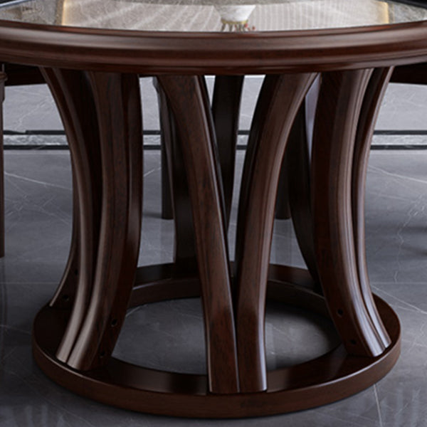 Traditional Round Dining Table for Home Brown Solid Wood Dinette Table